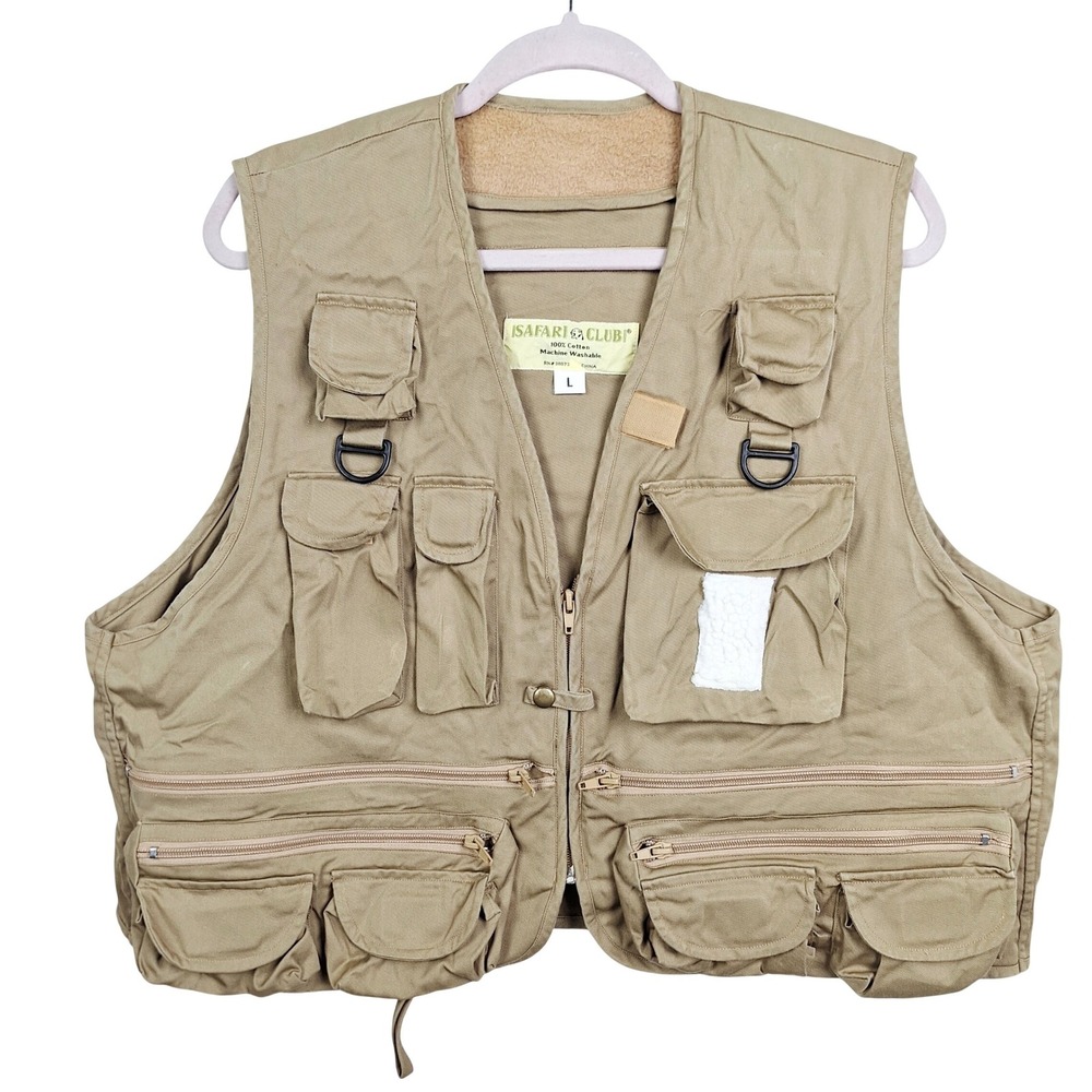 Safari Club Khaki Cotton Multi Pocket Fishing Photography Utility Vest Mens L